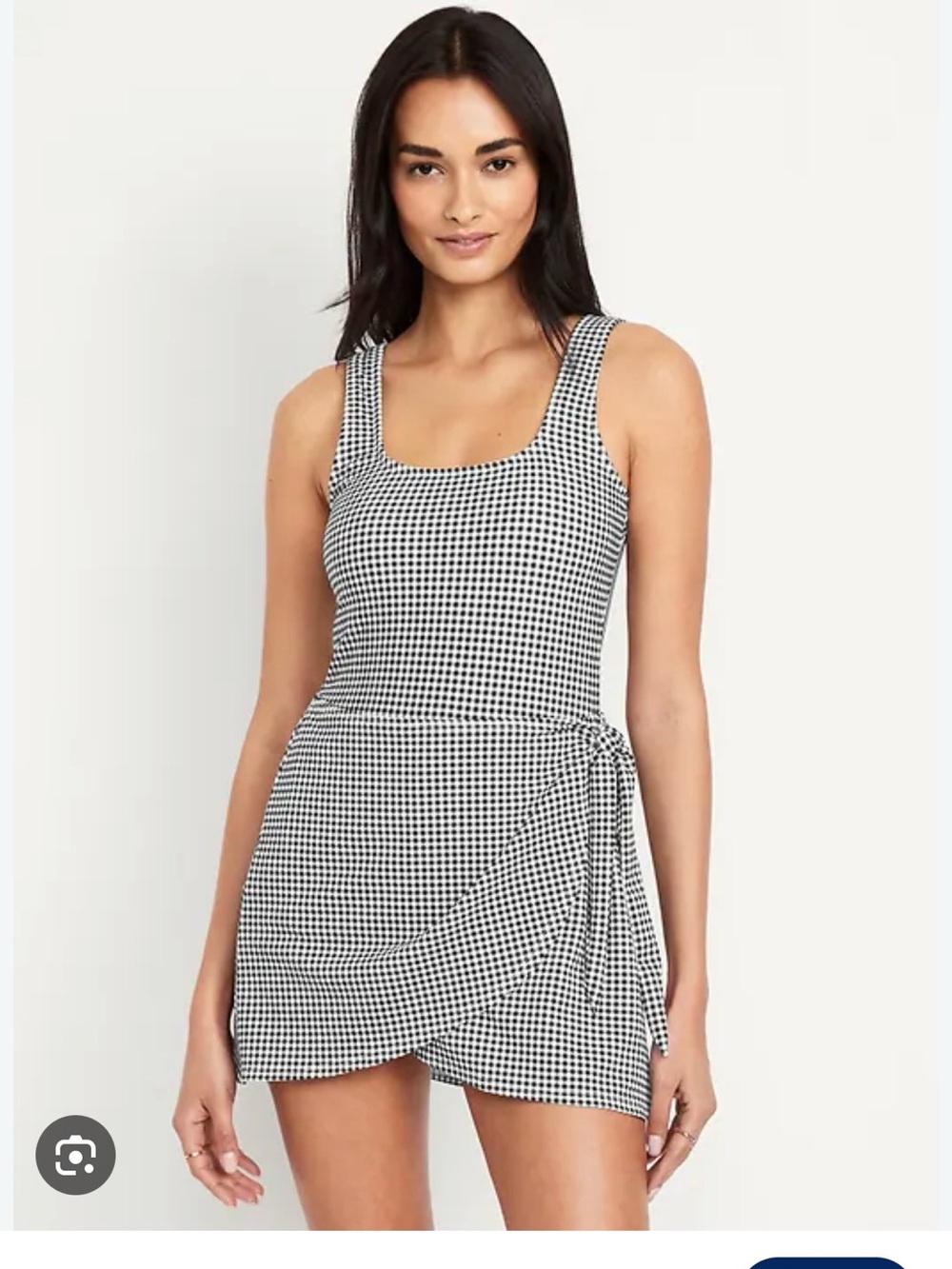 Old Navy Side-Tie Swim Dress in Black/White Gingham NWT